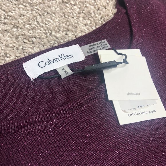 New Calvin Klein Sparkly Bell Sleeve Purple Long Sleeve Thin Sweater Size Medium - Picture 4 of 10